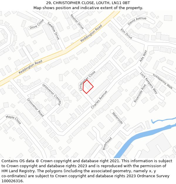 29, CHRISTOPHER CLOSE, LOUTH, LN11 0BT: Location map and indicative extent of plot