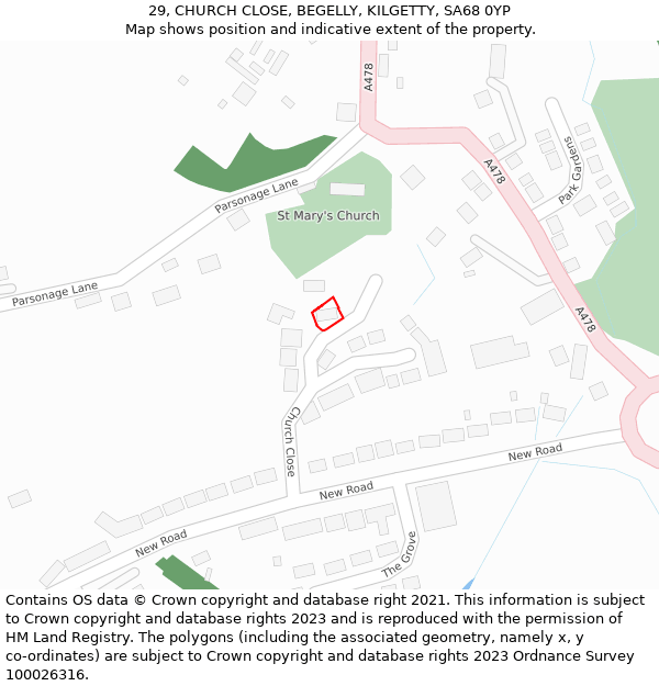 29, CHURCH CLOSE, BEGELLY, KILGETTY, SA68 0YP: Location map and indicative extent of plot