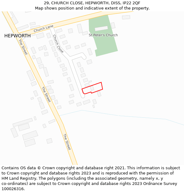 29, CHURCH CLOSE, HEPWORTH, DISS, IP22 2QF: Location map and indicative extent of plot