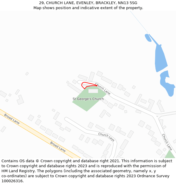 29, CHURCH LANE, EVENLEY, BRACKLEY, NN13 5SG: Location map and indicative extent of plot