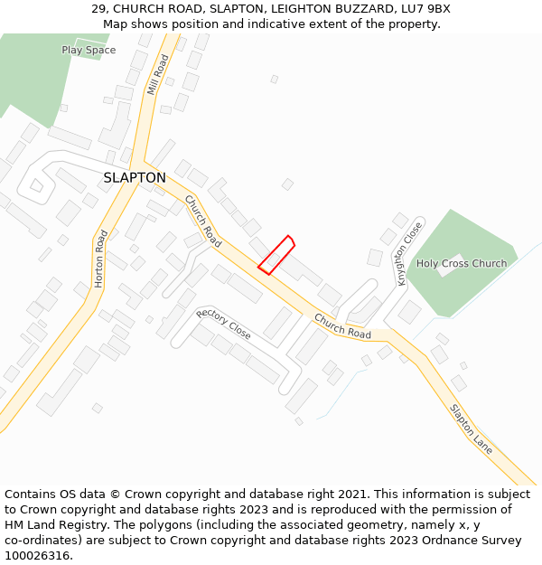 29, CHURCH ROAD, SLAPTON, LEIGHTON BUZZARD, LU7 9BX: Location map and indicative extent of plot