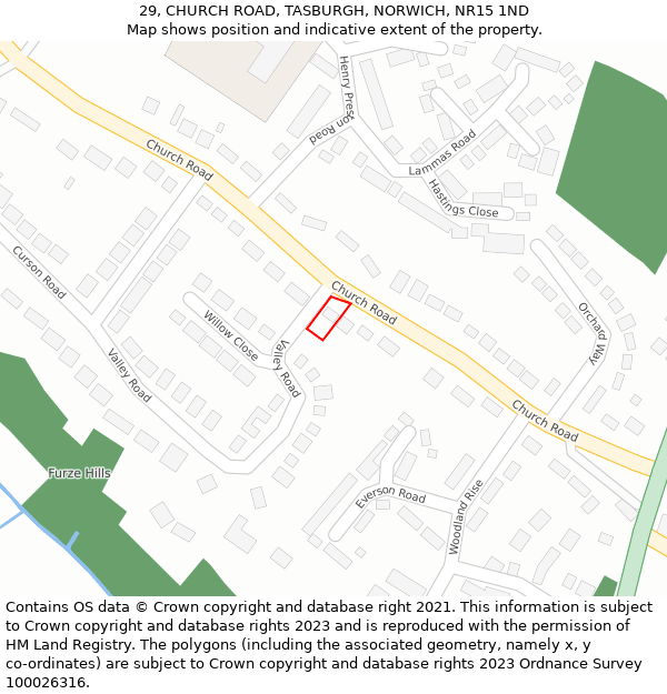 29, CHURCH ROAD, TASBURGH, NORWICH, NR15 1ND: Location map and indicative extent of plot