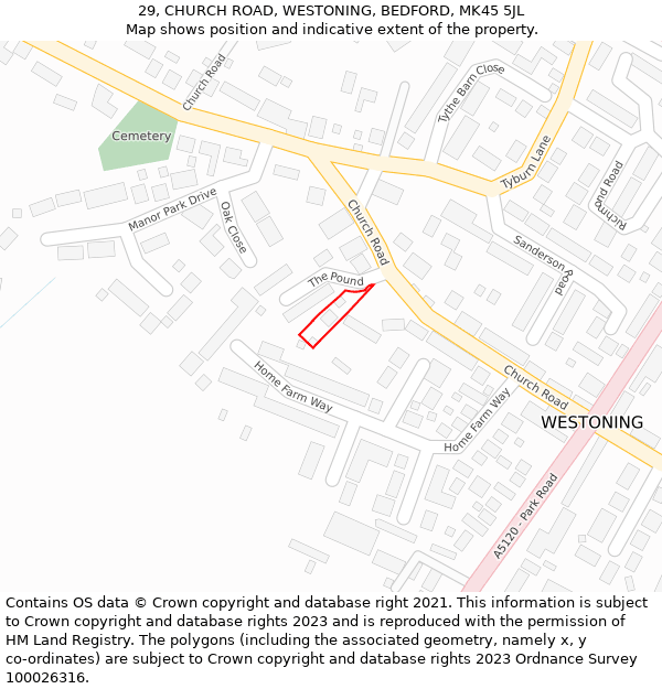29, CHURCH ROAD, WESTONING, BEDFORD, MK45 5JL: Location map and indicative extent of plot