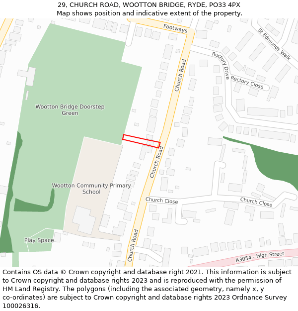 29, CHURCH ROAD, WOOTTON BRIDGE, RYDE, PO33 4PX: Location map and indicative extent of plot