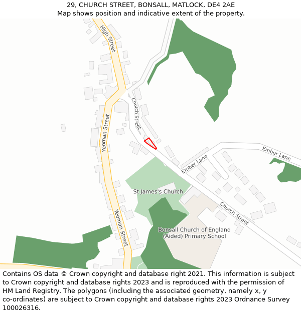 29, CHURCH STREET, BONSALL, MATLOCK, DE4 2AE: Location map and indicative extent of plot