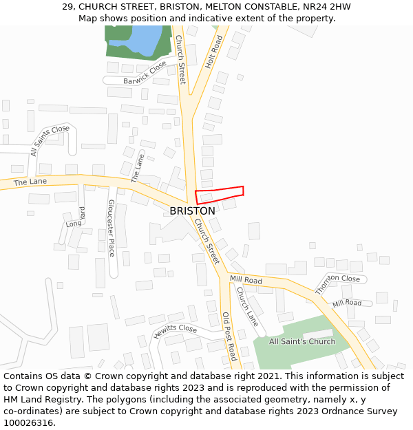 29, CHURCH STREET, BRISTON, MELTON CONSTABLE, NR24 2HW: Location map and indicative extent of plot