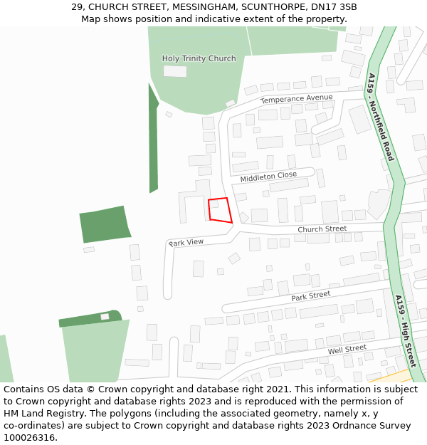 29, CHURCH STREET, MESSINGHAM, SCUNTHORPE, DN17 3SB: Location map and indicative extent of plot