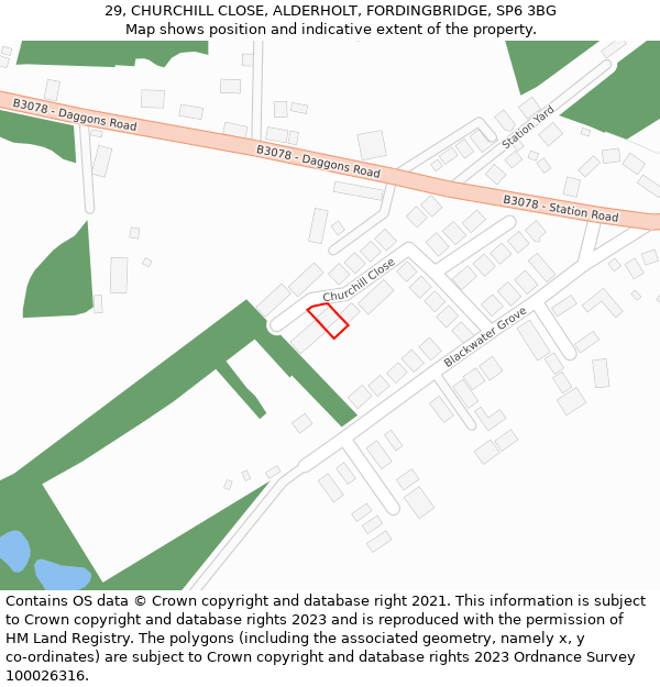 29, CHURCHILL CLOSE, ALDERHOLT, FORDINGBRIDGE, SP6 3BG: Location map and indicative extent of plot