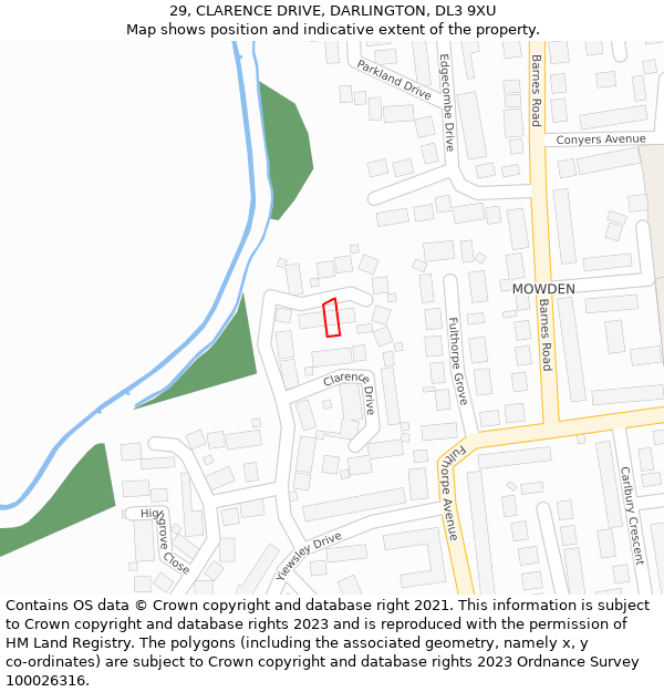29, CLARENCE DRIVE, DARLINGTON, DL3 9XU: Location map and indicative extent of plot