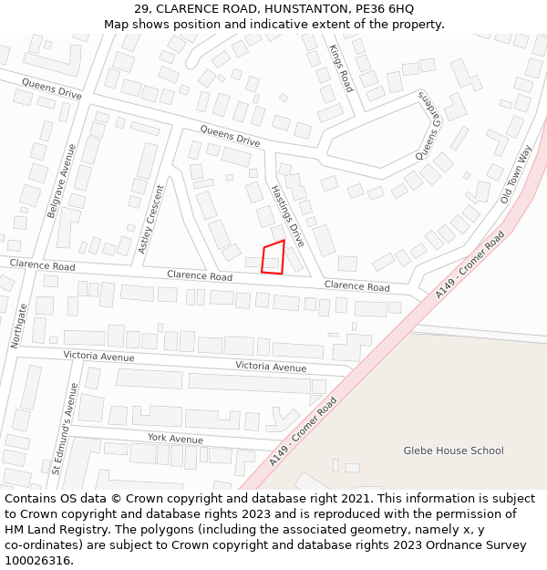 29, CLARENCE ROAD, HUNSTANTON, PE36 6HQ: Location map and indicative extent of plot