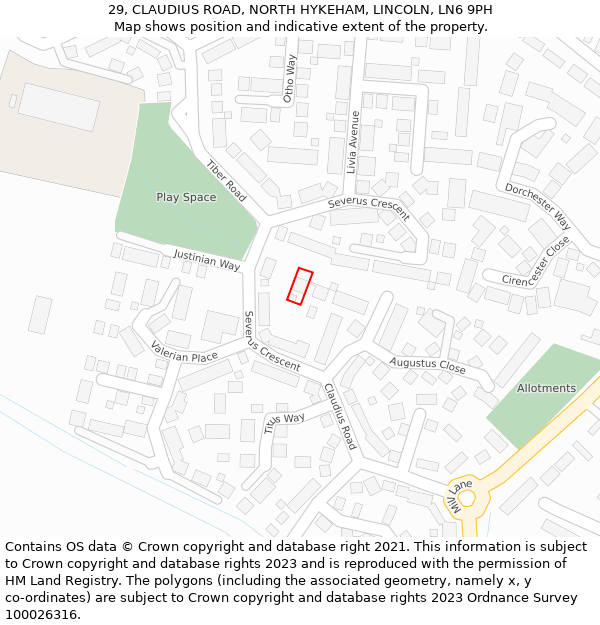 29, CLAUDIUS ROAD, NORTH HYKEHAM, LINCOLN, LN6 9PH: Location map and indicative extent of plot