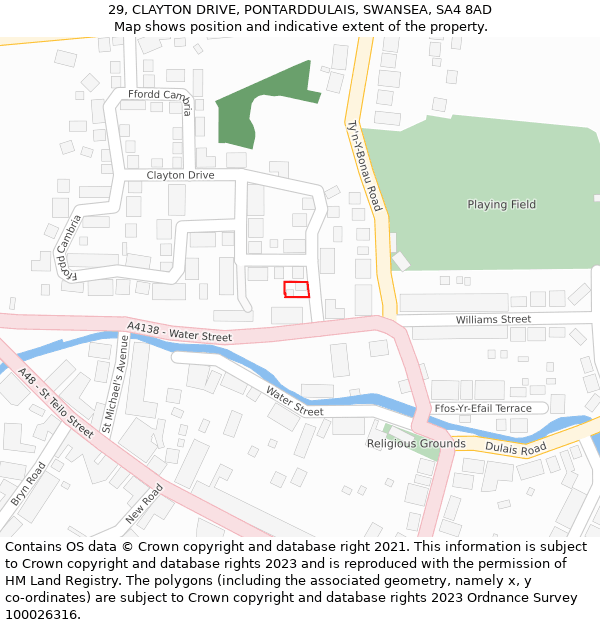 29, CLAYTON DRIVE, PONTARDDULAIS, SWANSEA, SA4 8AD: Location map and indicative extent of plot