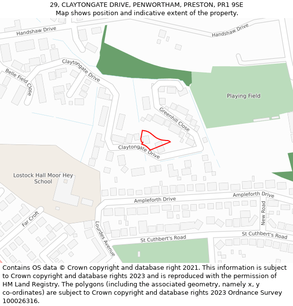 29, CLAYTONGATE DRIVE, PENWORTHAM, PRESTON, PR1 9SE: Location map and indicative extent of plot