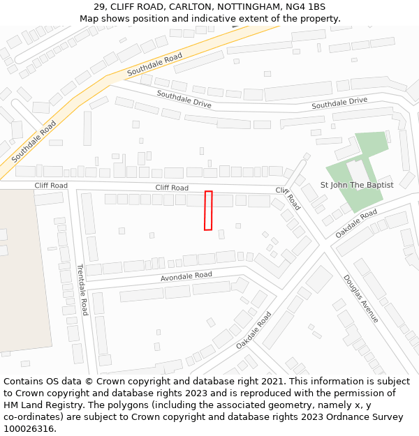 29, CLIFF ROAD, CARLTON, NOTTINGHAM, NG4 1BS: Location map and indicative extent of plot