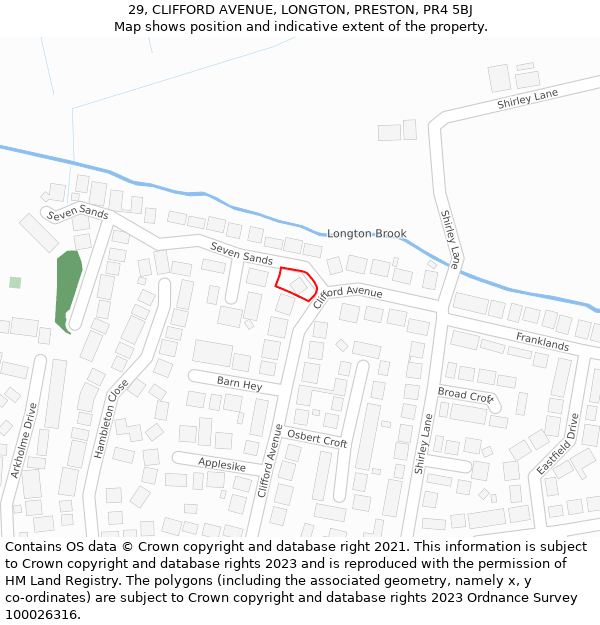 29, CLIFFORD AVENUE, LONGTON, PRESTON, PR4 5BJ: Location map and indicative extent of plot