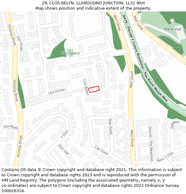 29, CLOS BELYN, LLANDUDNO JUNCTION, LL31 9AH: Location map and indicative extent of plot