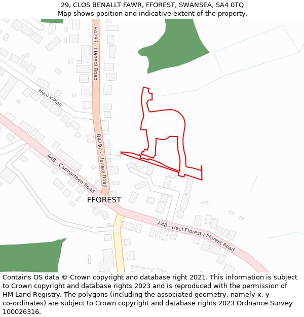 29, CLOS BENALLT FAWR, FFOREST, SWANSEA, SA4 0TQ: Location map and indicative extent of plot