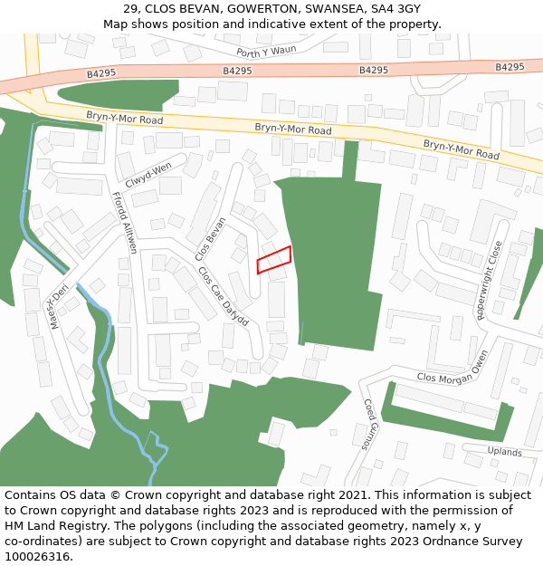 29, CLOS BEVAN, GOWERTON, SWANSEA, SA4 3GY: Location map and indicative extent of plot