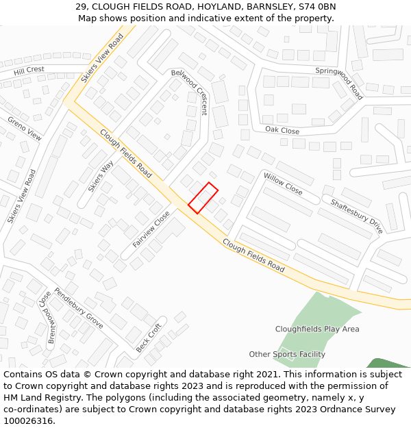 29, CLOUGH FIELDS ROAD, HOYLAND, BARNSLEY, S74 0BN: Location map and indicative extent of plot