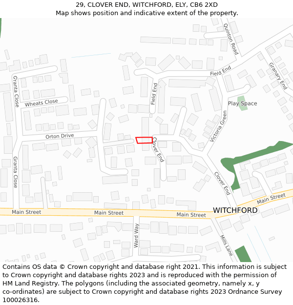 29, CLOVER END, WITCHFORD, ELY, CB6 2XD: Location map and indicative extent of plot