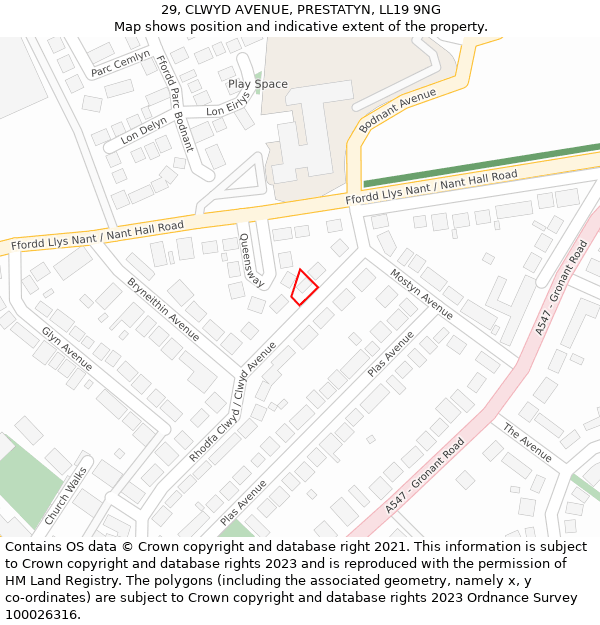 29, CLWYD AVENUE, PRESTATYN, LL19 9NG: Location map and indicative extent of plot