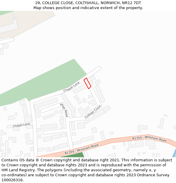 29, COLLEGE CLOSE, COLTISHALL, NORWICH, NR12 7DT: Location map and indicative extent of plot