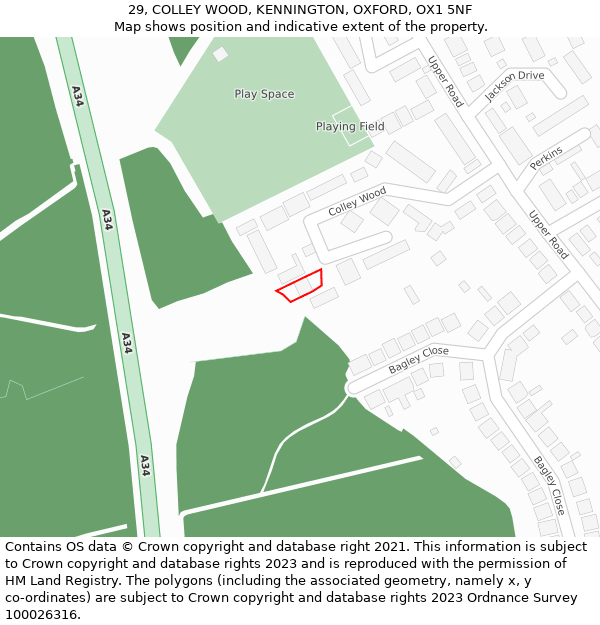 29, COLLEY WOOD, KENNINGTON, OXFORD, OX1 5NF: Location map and indicative extent of plot
