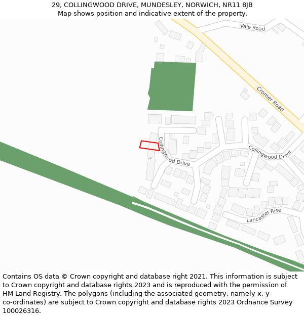 29, COLLINGWOOD DRIVE, MUNDESLEY, NORWICH, NR11 8JB: Location map and indicative extent of plot
