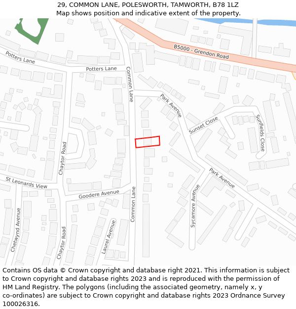 29, COMMON LANE, POLESWORTH, TAMWORTH, B78 1LZ: Location map and indicative extent of plot