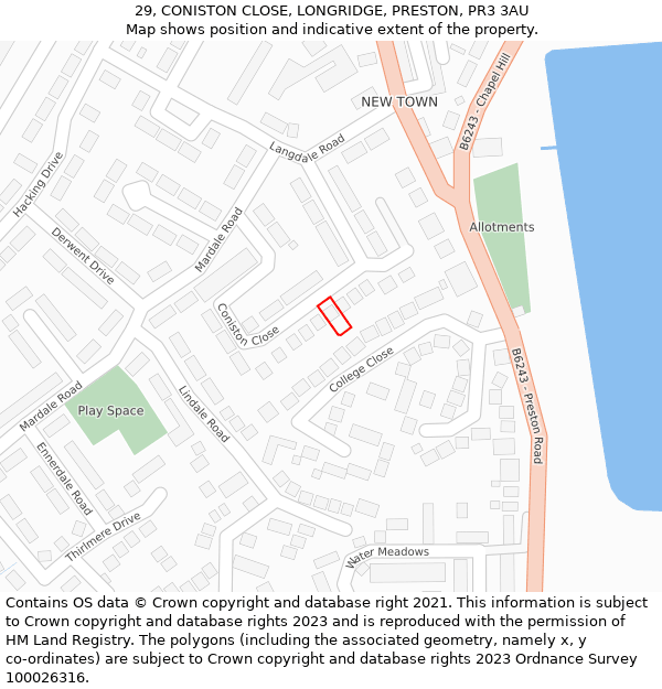 29, CONISTON CLOSE, LONGRIDGE, PRESTON, PR3 3AU: Location map and indicative extent of plot