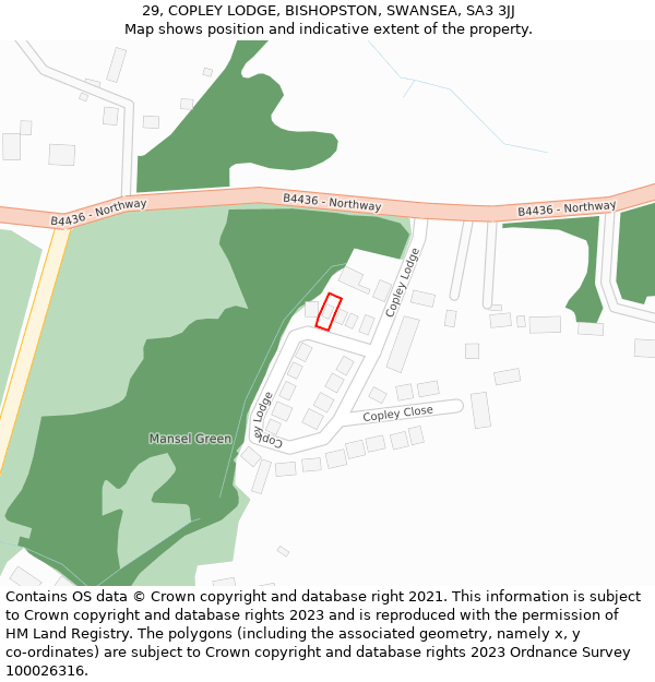 29, COPLEY LODGE, BISHOPSTON, SWANSEA, SA3 3JJ: Location map and indicative extent of plot