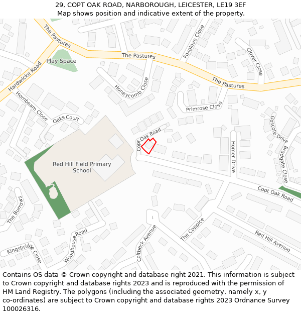 29, COPT OAK ROAD, NARBOROUGH, LEICESTER, LE19 3EF: Location map and indicative extent of plot