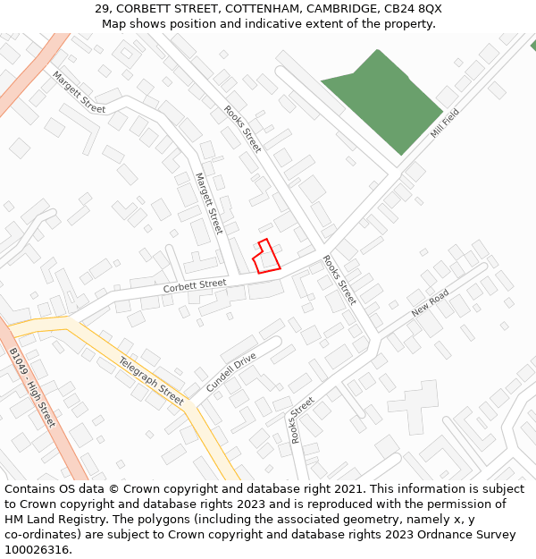 29, CORBETT STREET, COTTENHAM, CAMBRIDGE, CB24 8QX: Location map and indicative extent of plot