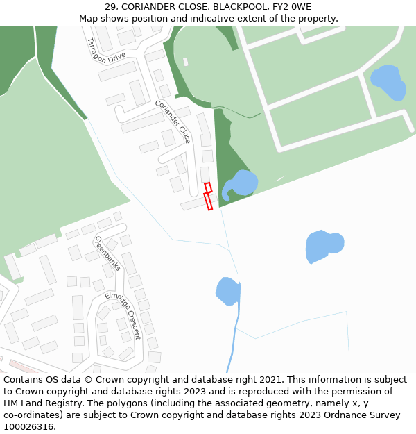 29, CORIANDER CLOSE, BLACKPOOL, FY2 0WE: Location map and indicative extent of plot