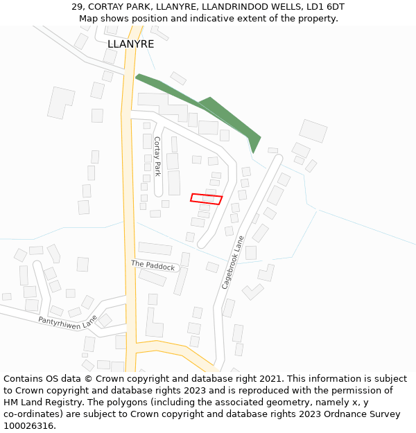 29, CORTAY PARK, LLANYRE, LLANDRINDOD WELLS, LD1 6DT: Location map and indicative extent of plot