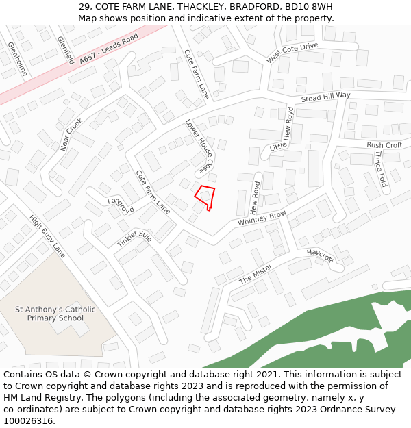 29, COTE FARM LANE, THACKLEY, BRADFORD, BD10 8WH: Location map and indicative extent of plot