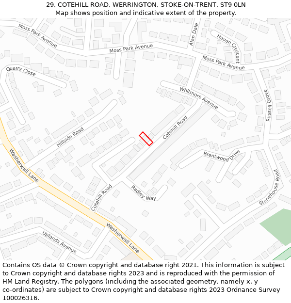 29, COTEHILL ROAD, WERRINGTON, STOKE-ON-TRENT, ST9 0LN: Location map and indicative extent of plot