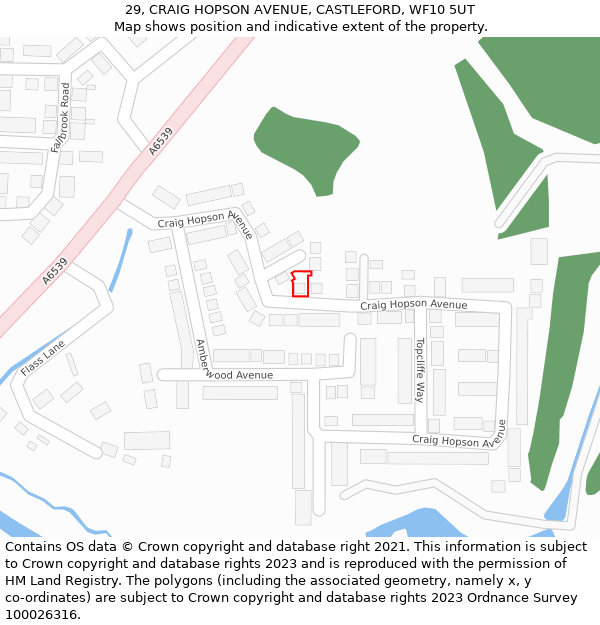 29, CRAIG HOPSON AVENUE, CASTLEFORD, WF10 5UT: Location map and indicative extent of plot