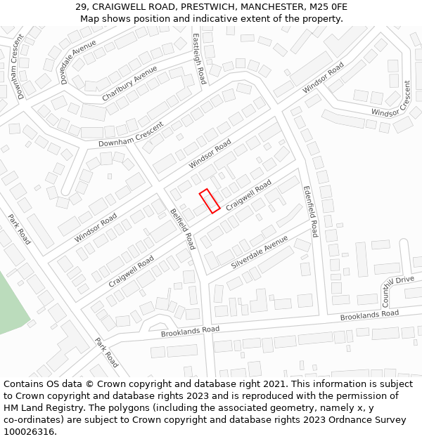 29, CRAIGWELL ROAD, PRESTWICH, MANCHESTER, M25 0FE: Location map and indicative extent of plot