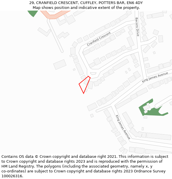 29, CRANFIELD CRESCENT, CUFFLEY, POTTERS BAR, EN6 4DY: Location map and indicative extent of plot