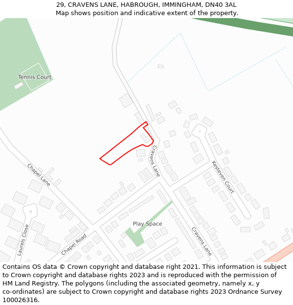 29, CRAVENS LANE, HABROUGH, IMMINGHAM, DN40 3AL: Location map and indicative extent of plot
