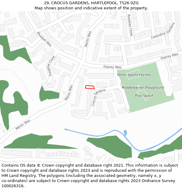 29, CROCUS GARDENS, HARTLEPOOL, TS26 0ZG: Location map and indicative extent of plot