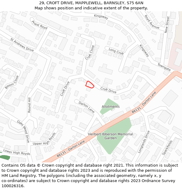 29, CROFT DRIVE, MAPPLEWELL, BARNSLEY, S75 6AN: Location map and indicative extent of plot