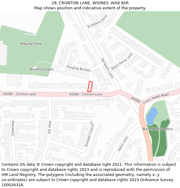 29, CRONTON LANE, WIDNES, WA8 9AR: Location map and indicative extent of plot