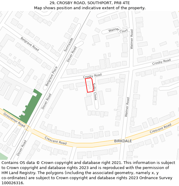 29, CROSBY ROAD, SOUTHPORT, PR8 4TE: Location map and indicative extent of plot