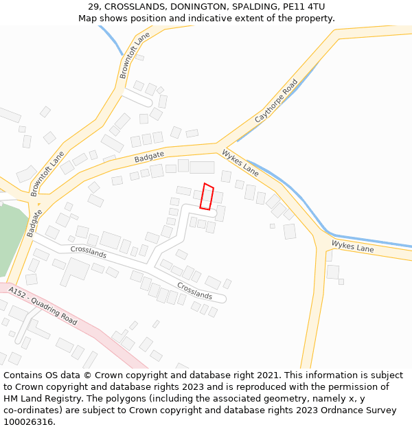 29, CROSSLANDS, DONINGTON, SPALDING, PE11 4TU: Location map and indicative extent of plot