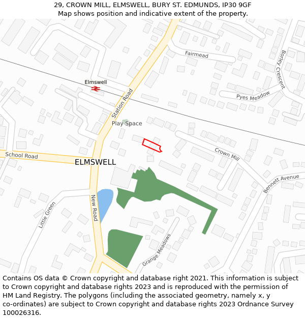 29, CROWN MILL, ELMSWELL, BURY ST. EDMUNDS, IP30 9GF: Location map and indicative extent of plot