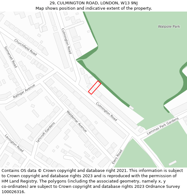 29, CULMINGTON ROAD, LONDON, W13 9NJ: Location map and indicative extent of plot