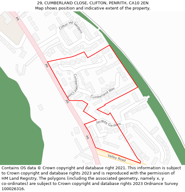 29, CUMBERLAND CLOSE, CLIFTON, PENRITH, CA10 2EN: Location map and indicative extent of plot