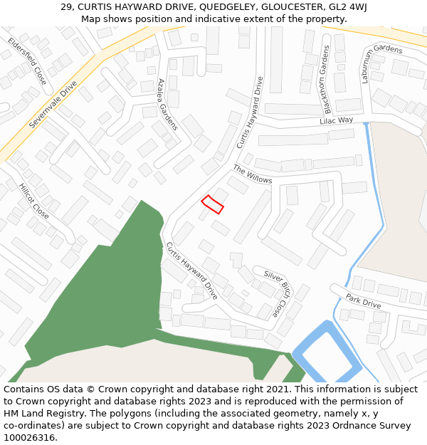 29, CURTIS HAYWARD DRIVE, QUEDGELEY, GLOUCESTER, GL2 4WJ: Location map and indicative extent of plot